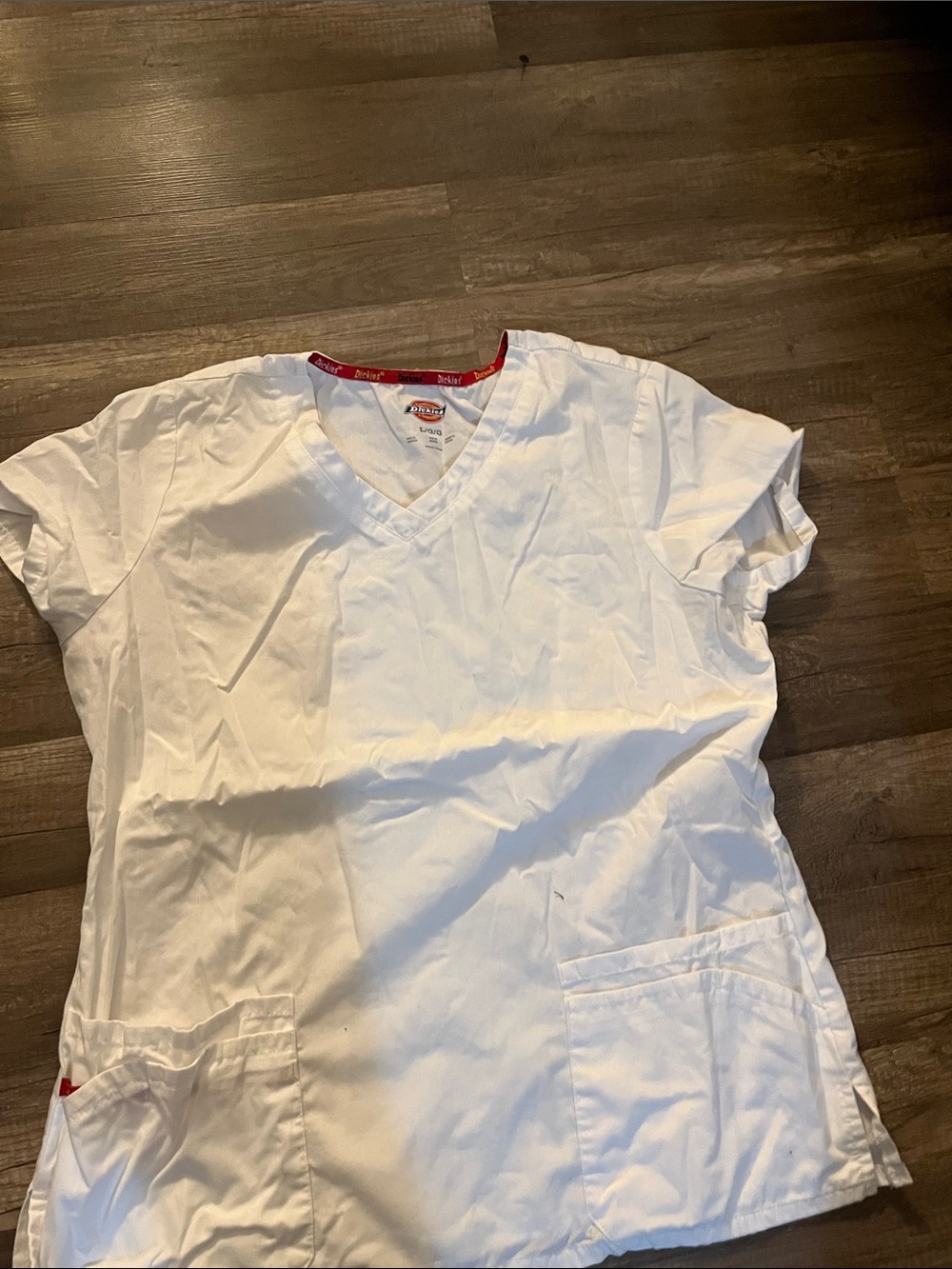 Dickies White V-Neck Medical Scrub Top with Red Trim